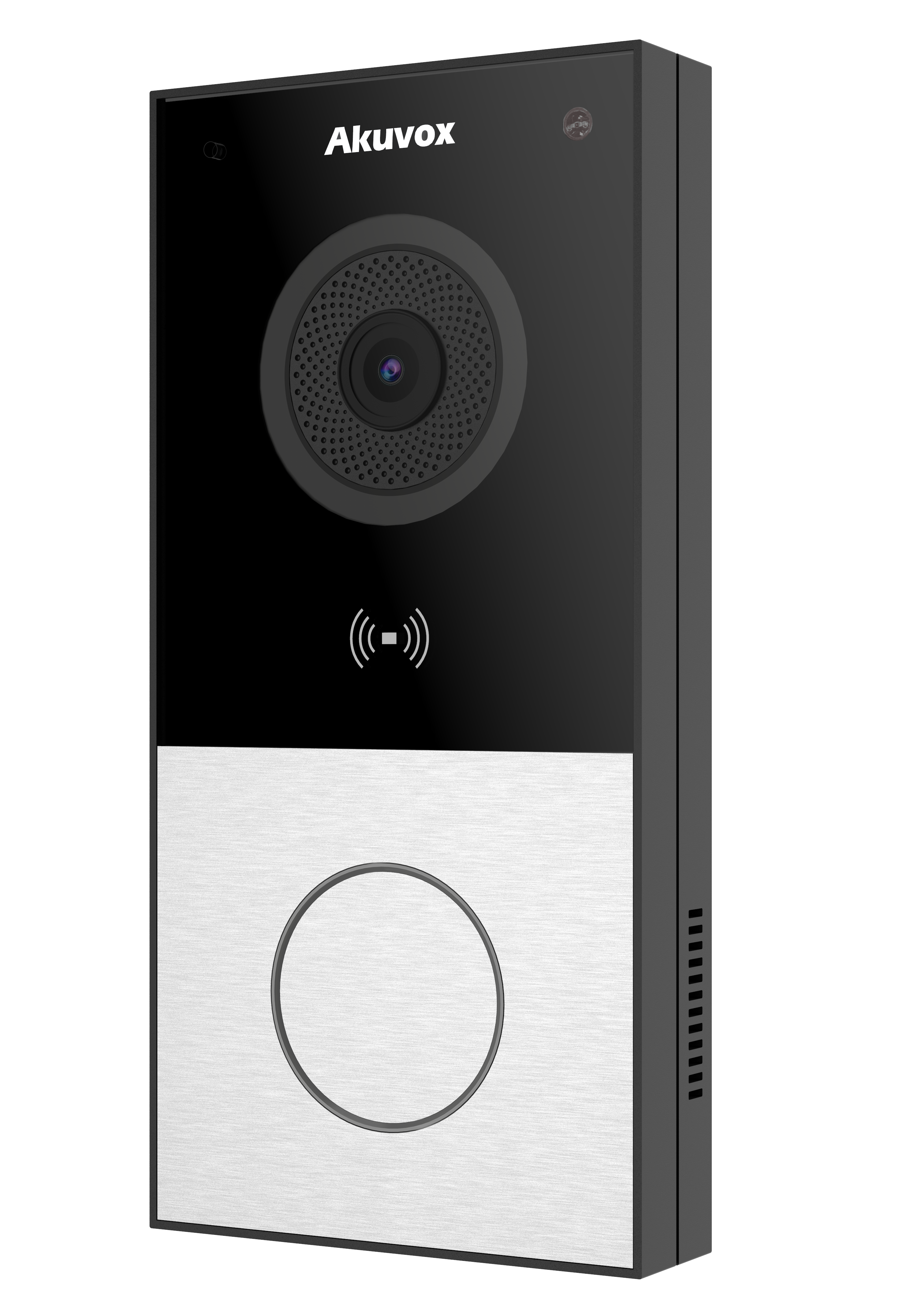 Compact SIP video door phone, 2-way talk, live camera viewing, motion detection, outdoor use, RFID, NFC, Bluetooth.