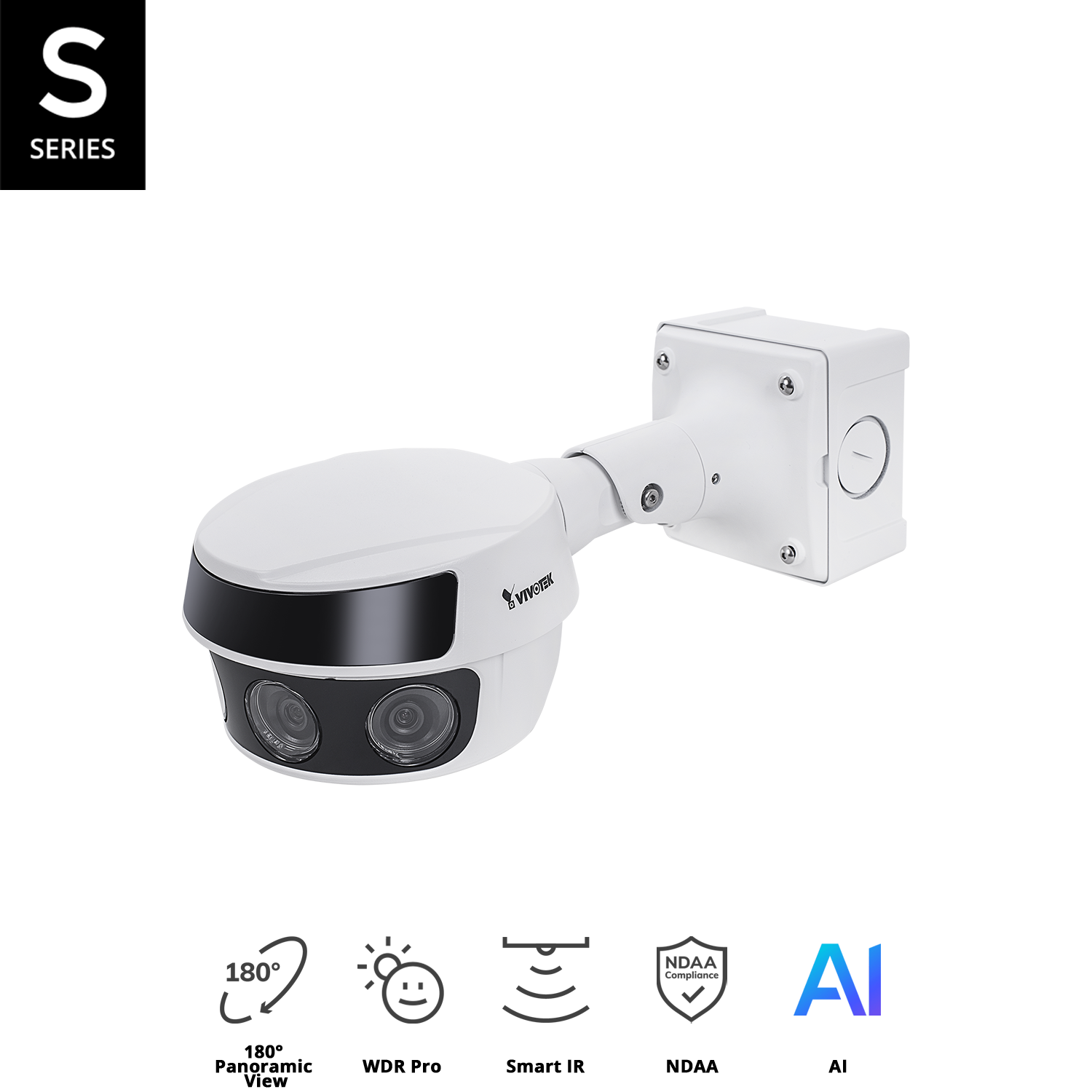 Outdoor Vandal Bullet, 20MP 180° Panoramic, (4x5 sensors), 30fps, H.265/H.264/MJPEG, 3.8mm each lens, D/N, 30m IR illuminators, Smart IR II, WDR Pro 120 dB, operating temp.