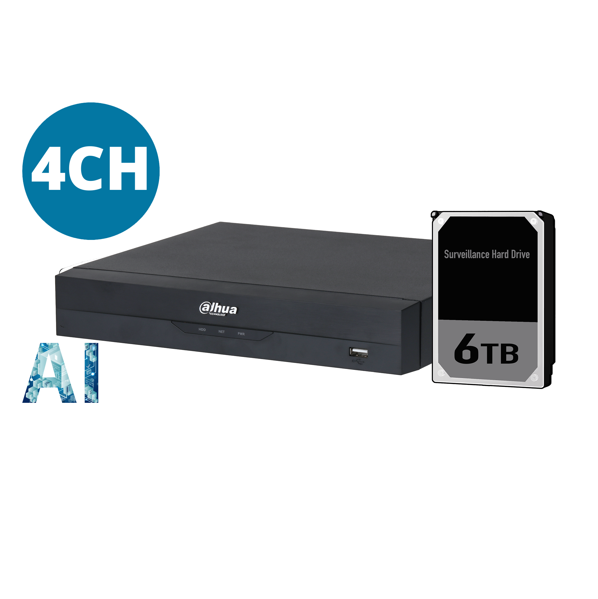 Dahua 4ch NVR Record Up to 16MP, 4 Port PoE,HDMI(4K), SMD4.0, P2P, 6TB HDD installed.