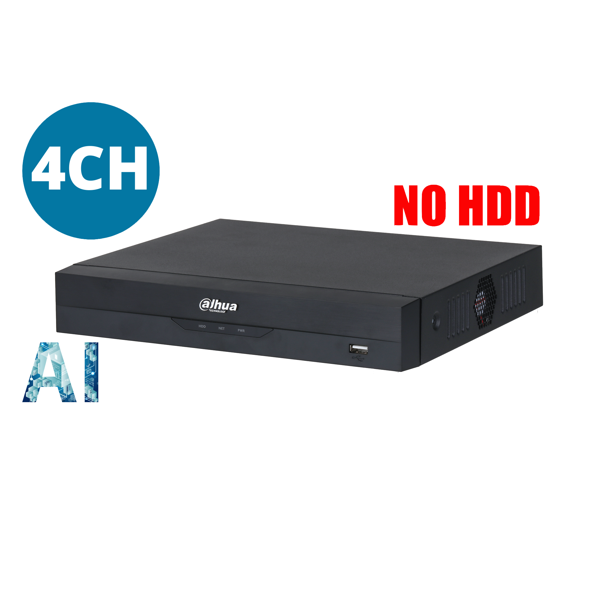Dahua 4ch NVR Record Up to 16MP, 4 Port PoE,HDMI(4K), SMD4.0, P2P (without HDD).