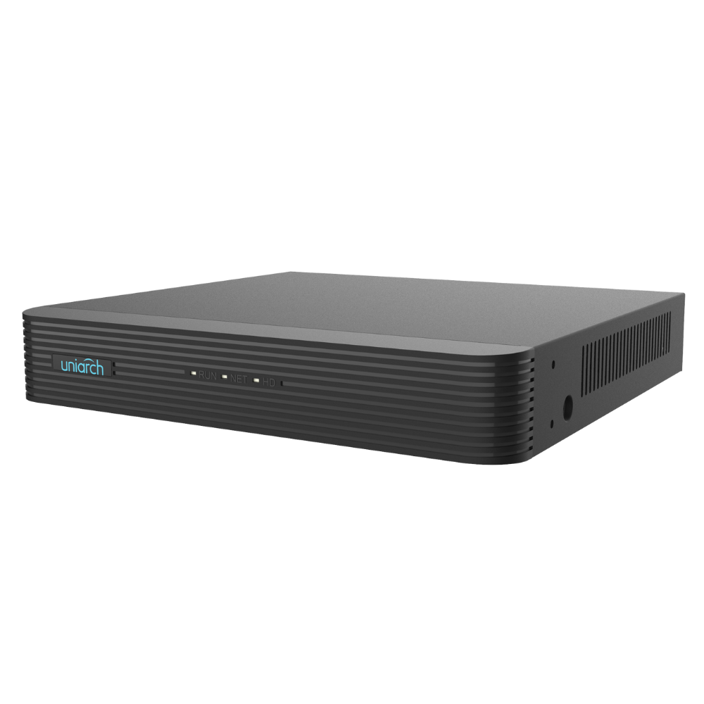 Uniarch 8-ch 1-SATA Ultra 265/H.265/H.264 NVR, 8 PoE ports, up to 2*4K@30 recording, 1 SATA HDD up to 6TB, bandwidth I/O: 80/64Mbps, support 1-ch HDMI, 1-ch VGA,  support cloud upgrade.