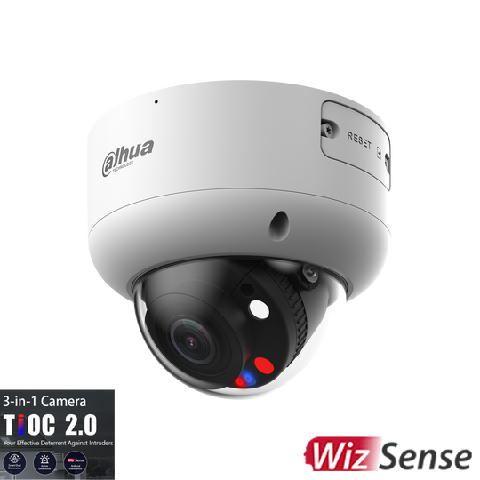 Dahua Deterrence Full color Starlight IP Dome Motorised 2.7-13.5mm, 5MP, Built-in Mic & Speaker, WDR, Micro SD,IP67,POE.