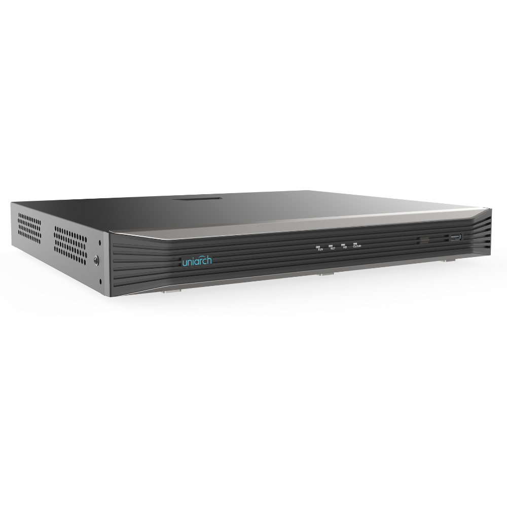 Uniarch 16-ch 2-SATA Ultra 265/H.265/H.264 NVR, 16 PoE ports, up to 2*4K@30 recording, 2 SATA HDD up to 10TB each, bandwidth I/O: 160/64Mbps, support 1-ch HDMI, 1-ch VGA,  support cloud upgrade.