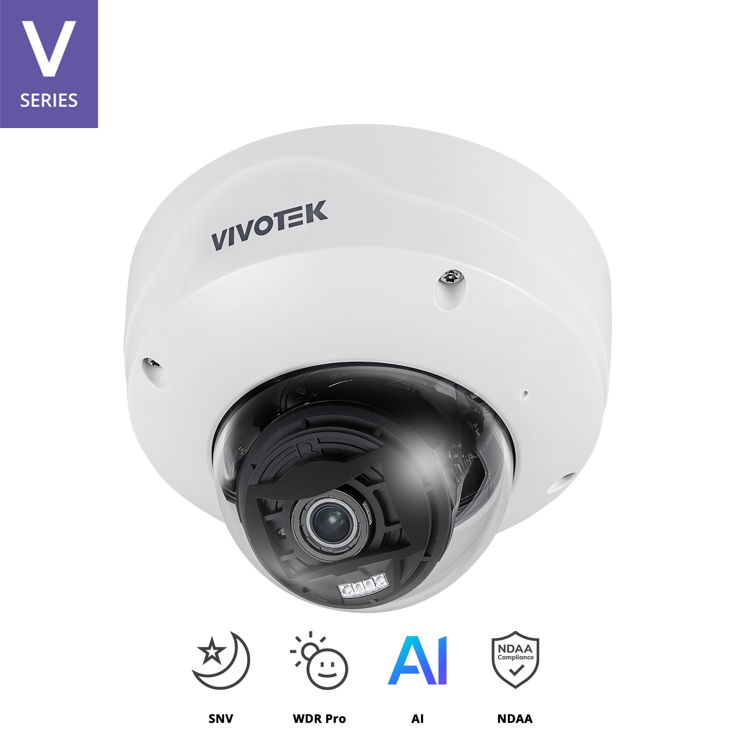 Indoor Dome, 5M 30fps, H.265/H.264/MJPEG, f2.7 ~ 13.5 Motorized Lens, P- iris, IR 50m, SNV, WDR PRO, Smart Stream III, PoE/DC12V, I/O 2/2, Two-way Audio, MicroSD/SDHC/SDXC, Working Temperature: -10°C ~ 45°C (14°F ~ 113°F).