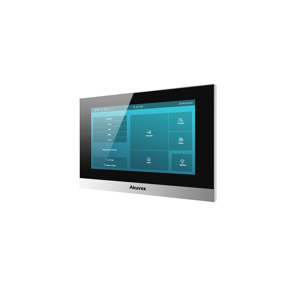 7'' Linux 2-Wire indoor monitor, slim body, fits into limited space, two-way audio, SIP standard, PoE or external source.