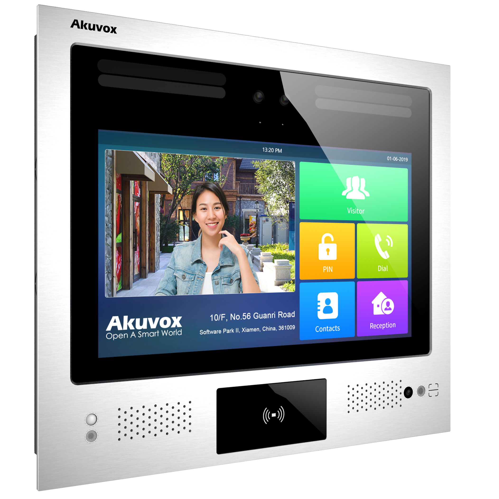 Video door phone, starlight camera, HDR, Android 9.0, facial recognition, typically used in high-end apartment buildings and office buildings, Extra installation bracket required.