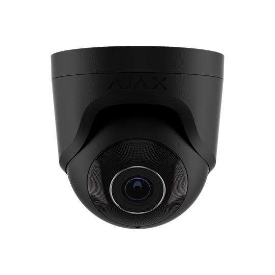 AJAX 5MP Turret Black Wired security IP camera, up to 2880x1620px resolution, 100-110 degree viewing angle, 2.8mm, 25FPS, JetSparrow Video protocol, microSD, H.264, H.265, HDR, WDR, up to 100 Mbps, up to 35m IR, PoE, 12V1A, IP65.