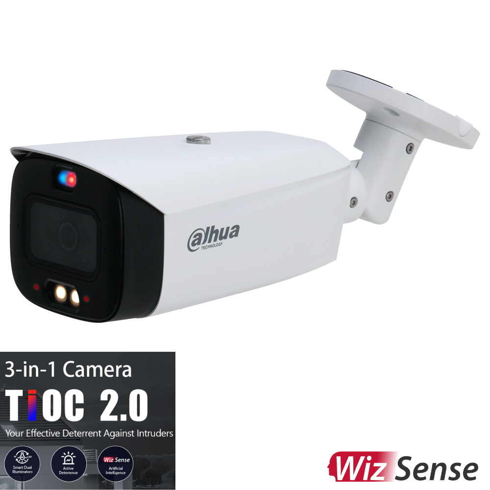 Dahua 6MP TiOC Active Deterrence 2.0 IP Bullet Fixed 2.8mm, SMD4.0, Built-in Speaker,WDR, Micro SD,IP67,POE.