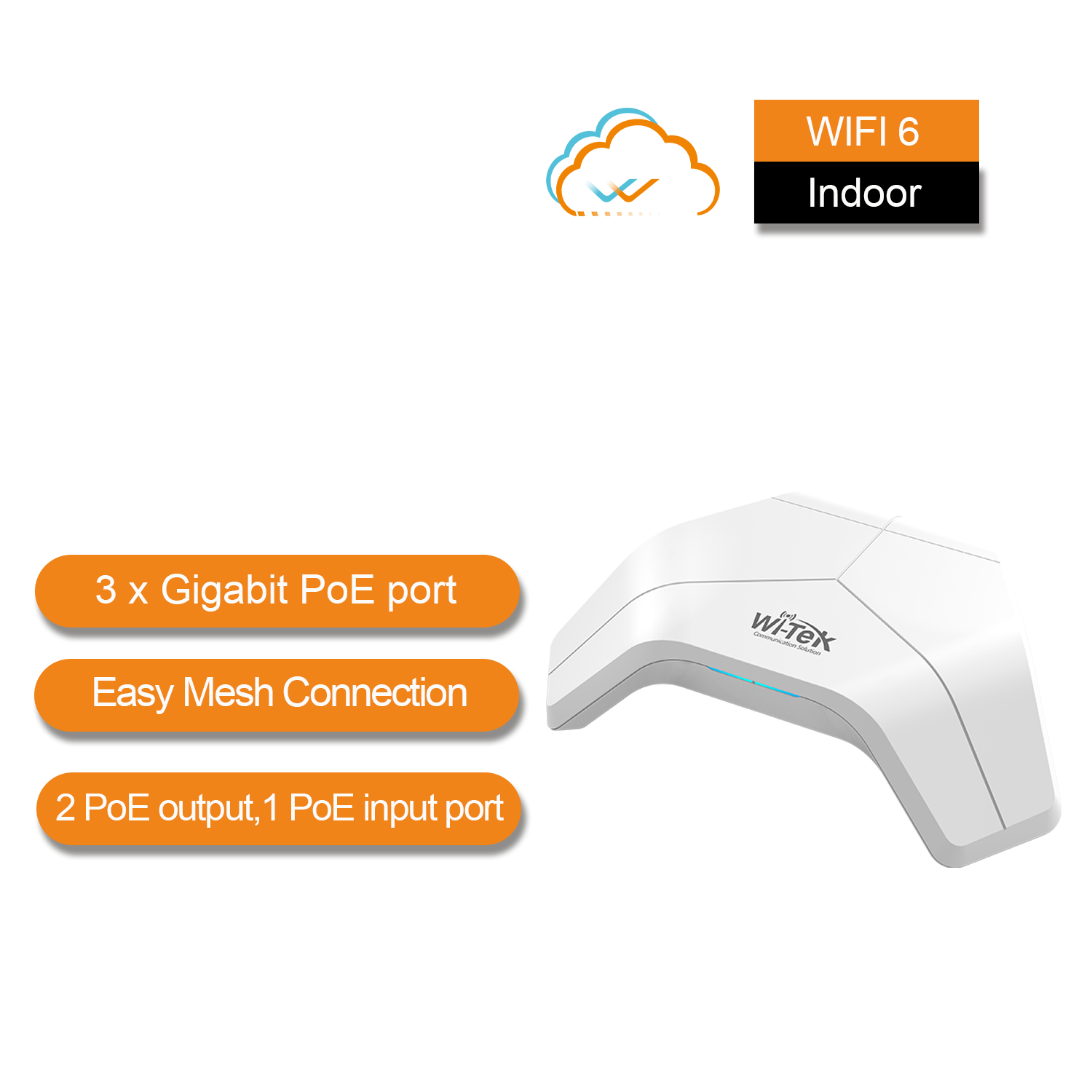 Wi-Tek Wi-Fi 6 Wireless Indoor Mesh Access Point with PoE Out.