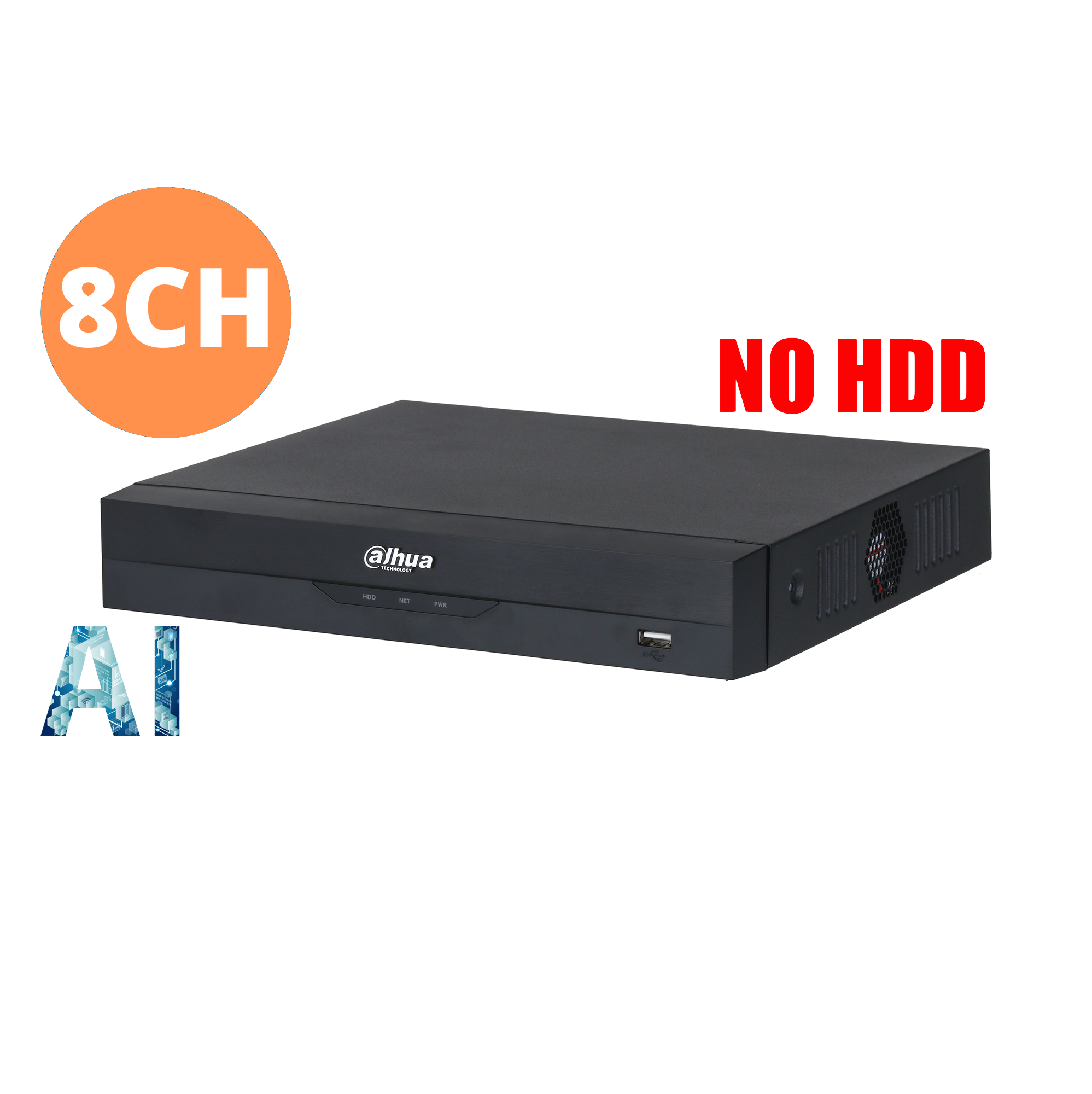 Dahua 8ch NVR Record Up to 16MP, 8 Port PoE,HDMI(4K),SMD4.0, quick pick, P2P (without HDD).