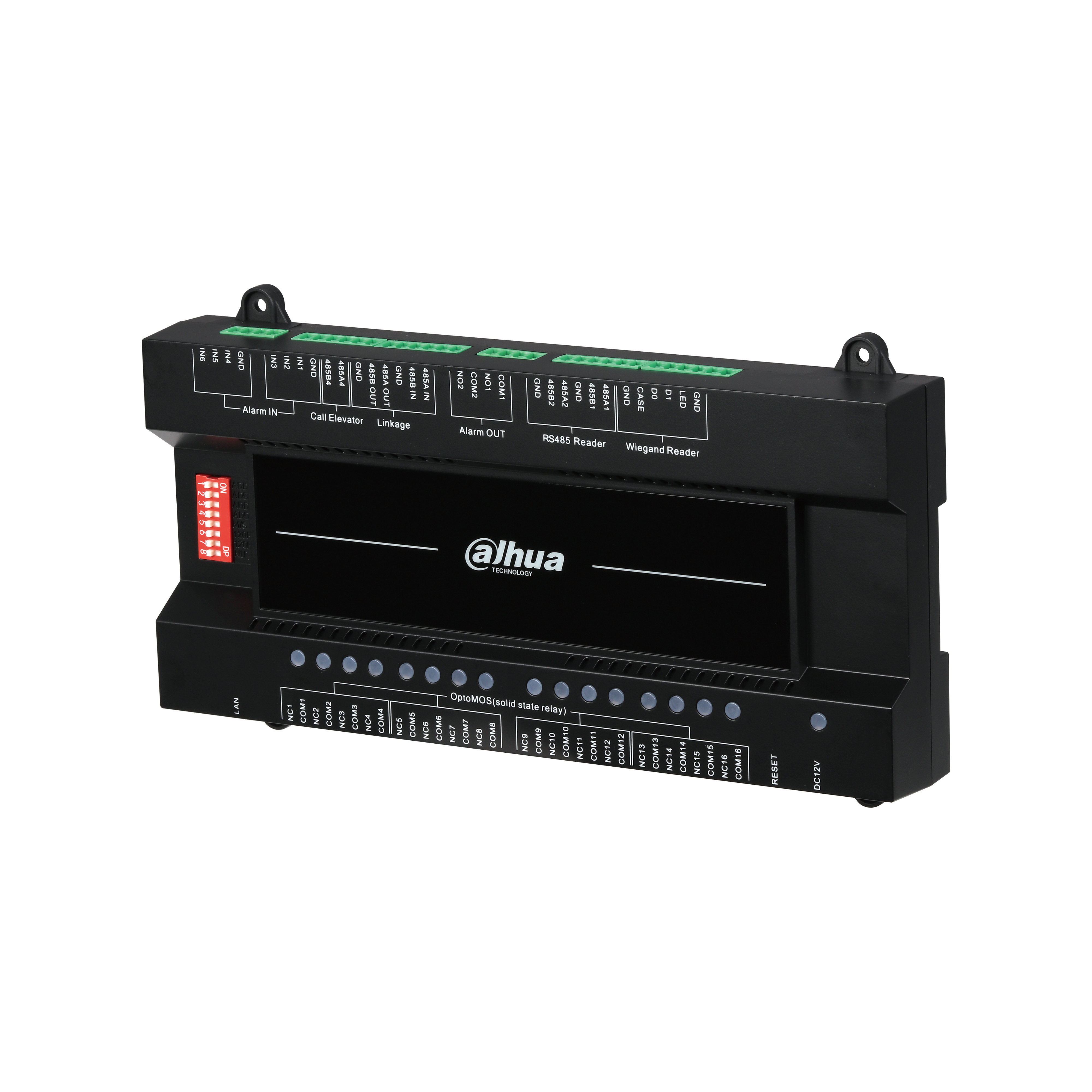 Dahua Lift Controller connects up to 1 Wiegand reader and 2 RS485 readers, Support 8 cascading, up to 128 floors permission control.