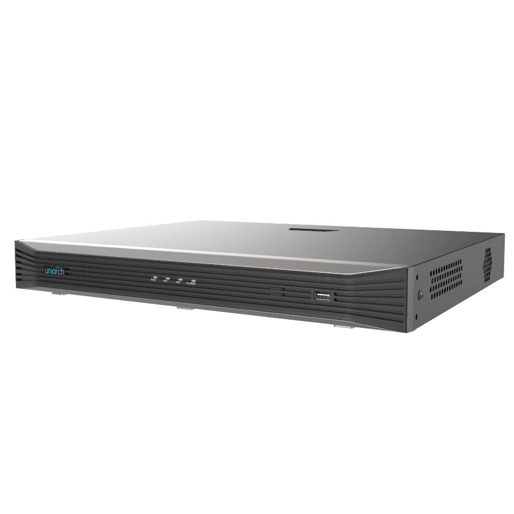 Uniarch 16-ch 2-SATA Ultra 265/H.265/H.264 NVR, 16 PoE ports, up to 2*4K@30 recording, 2 SATA HDD up to 10TB each, bandwidth I/O: 160/64Mbps, support 1-ch HDMI, 1-ch VGA,  support cloud upgrade.