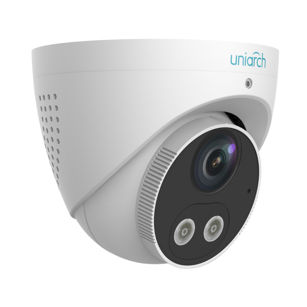Uniarch AiOC (All-in-One-Camera) 5MP Turret, Min. illumination 0.003lux, Smart intrusion prevention, powered by ColorHunter technology, 2.8mm fixed lens, 30M IR, 120dB WDR,  support 256 GB Micro SD card, Built-in-Mic & Speaker, IP67.