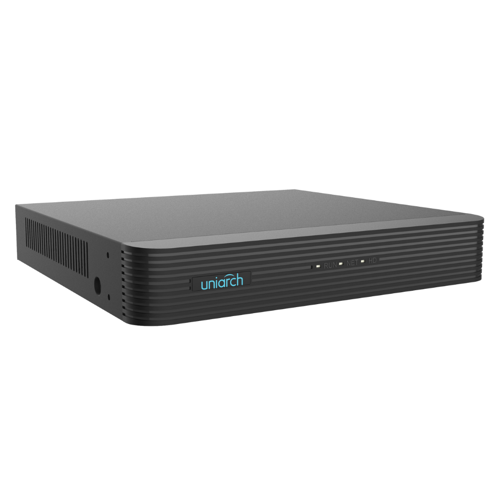 Uniarch 8-ch 1-SATA Ultra 265/H.265/H.264 NVR, 8 PoE ports, up to 2*4K@30 recording, 1 SATA HDD up to 6TB, bandwidth I/O: 80/64Mbps, support 1-ch HDMI, 1-ch VGA,  support cloud upgrade.