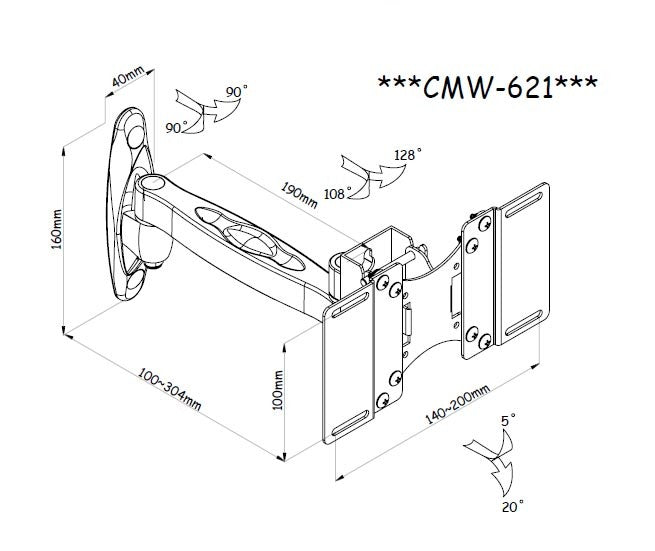 LCD Wall Mount Bracket with Single Swing arm.