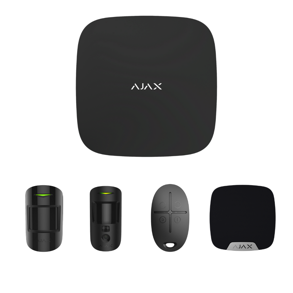 StarterKitPlus Cam includes:   1 x Hub2Plus(Black) AJAX#30636, 1 x Motion Protect(Black) AJAX#30654, 1 x Motion Cam(Black) AJAX#30651, 1 x Space Control(Black) AJAX#30669, 1 x Home Siren(Black) AJAX#30629.