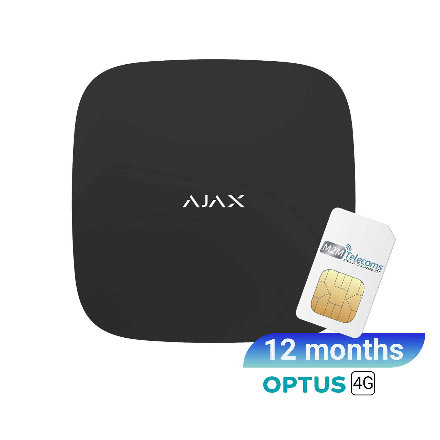 Hub 2 Plus, Advanced control panel with alarm photo verification support  (2xSIM Slots, 4G/3G/2G, Ethernet, Wi-Fi) Black, with an Optus 4G SIM included (12 months plan).