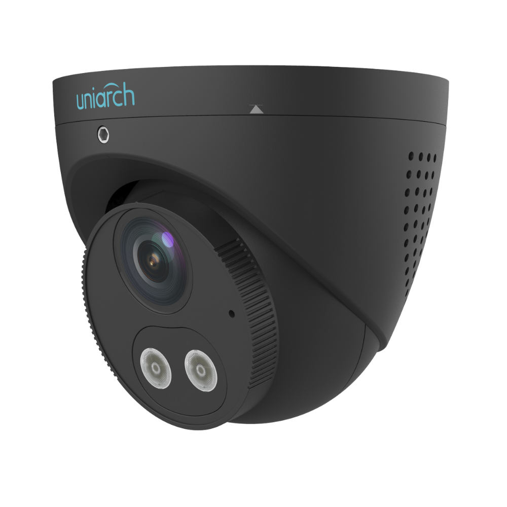 Uniarch AiOC (All-in-One-Camera) 8MP Turret 2.8 lens Black, Min. illumination 0.003lux, Smart intrusion prevention, powered by ColorHunter technology, 2.8mm fixed lens, 30M IR, 120dB WDR,  support 256 GB Micro SD card, Built-in-Mic & Speaker, IP67.
