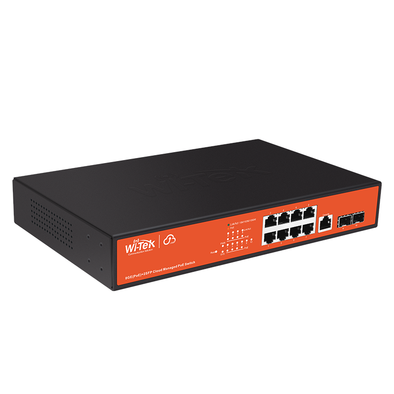 Wi-Tek 8GE+2SFP Full Giga 802.3af/at Cloud L2 Managed PoE Switch with 8Port PoE.