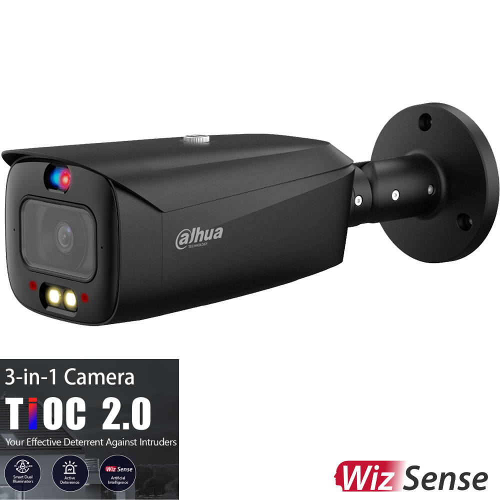 Dahua 5MP TiOC Active Deterrence 2.0 IP Bullet Fixed 2.8mm, Built-in Speaker,WDR, Micro SD,IP67,POE, black.