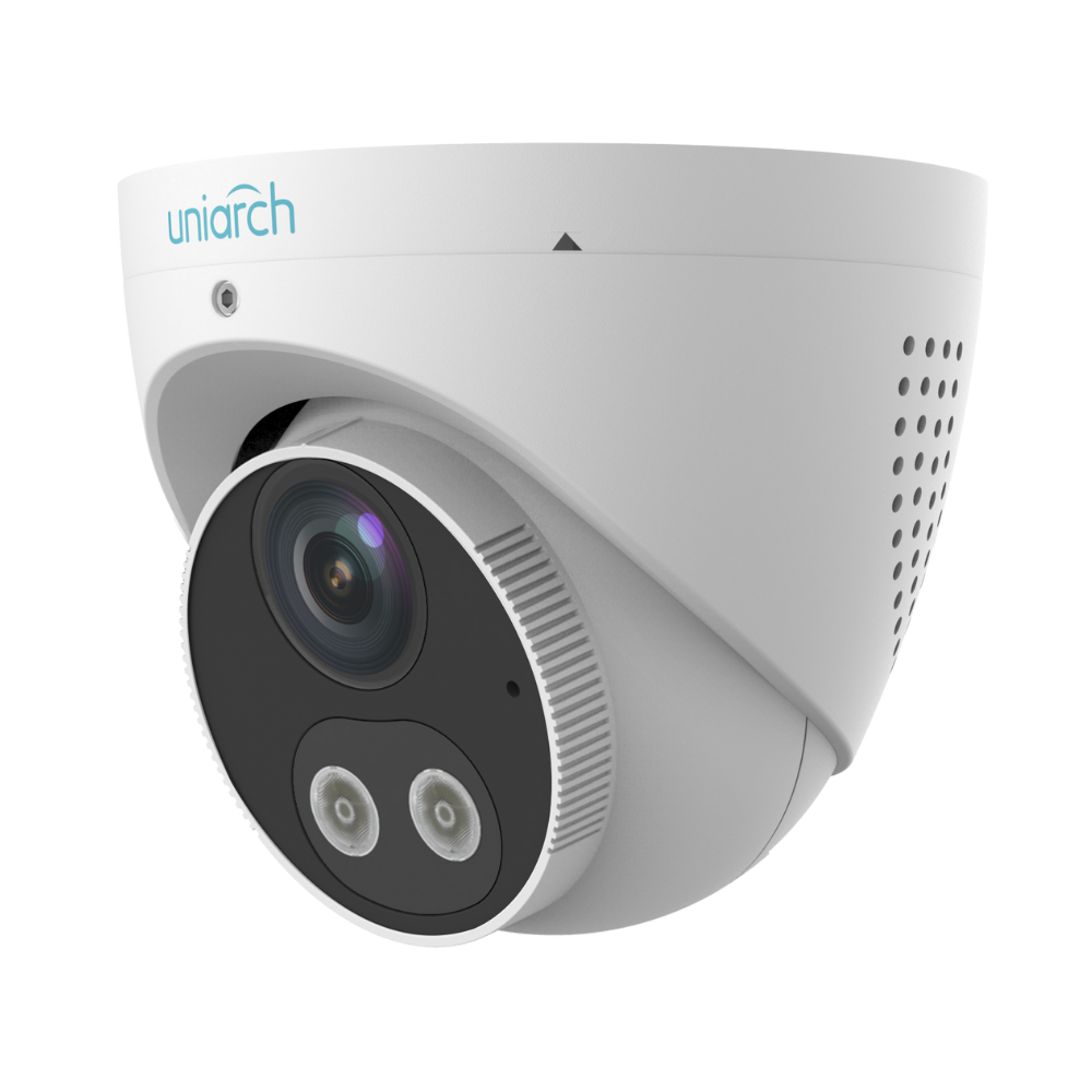 Uniarch AiOC (All-in-One-Camera) 5MP Turret, Min. illumination 0.003lux, Smart intrusion prevention, powered by ColorHunter technology, 2.8mm fixed lens, 30M IR, 120dB WDR,  support 256 GB Micro SD card, Built-in-Mic & Speaker, IP67.