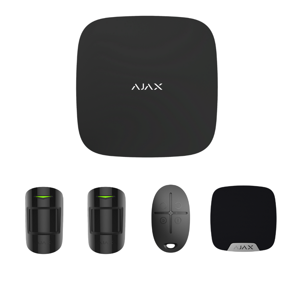 StarterKit includes:   1 x Hub2(Black) AJAX#35991, 2 x Motion Protect(Black) AJAX#30654, 1 x Space Control(Black) AJAX#30669, 1 x Home Siren(Black) AJAX#30629.