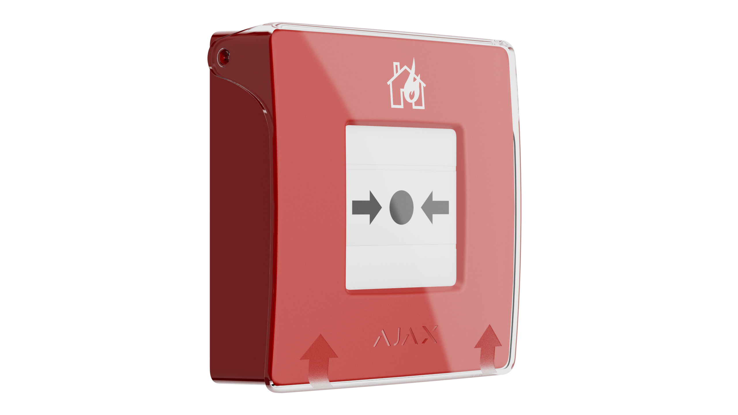 Wireless wall-mounted button for manual fire alarm activation.