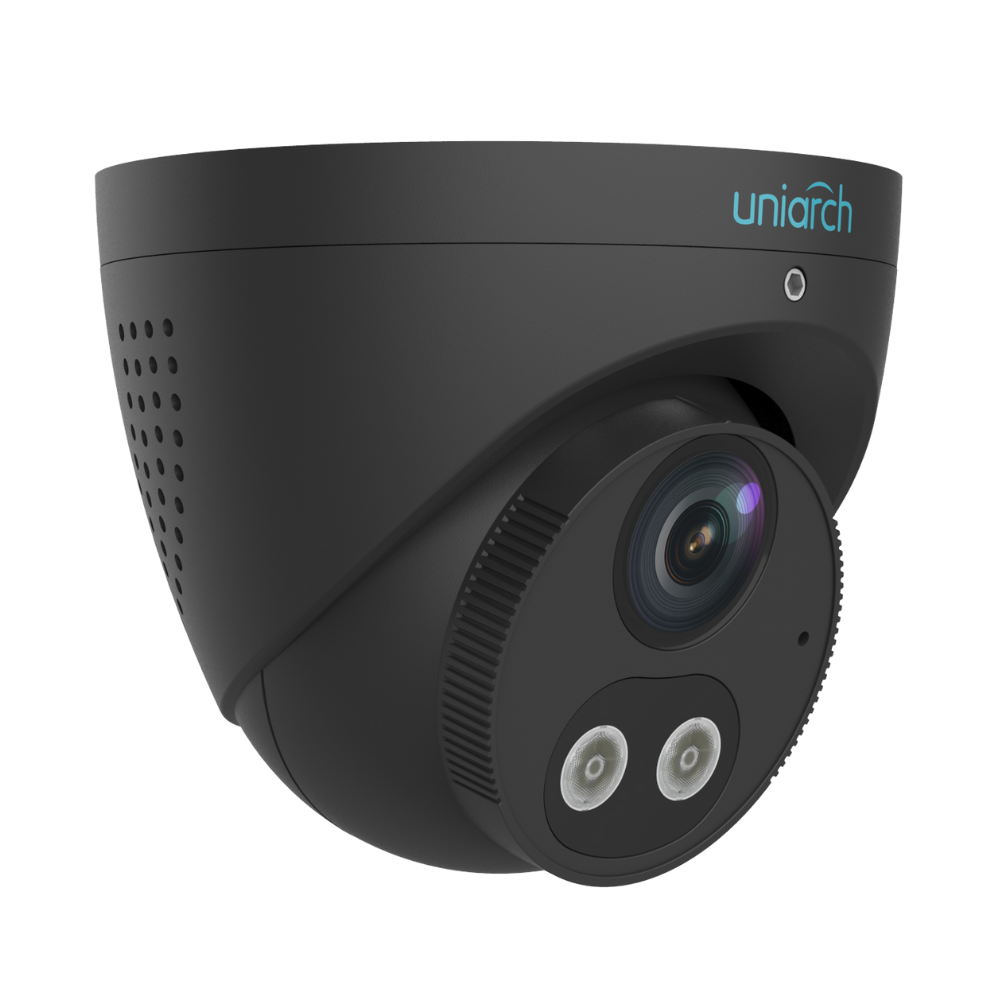 Uniarch AiOC (All-in-One-Camera) 8MP Turret 2.8 lens Black, Min. illumination 0.003lux, Smart intrusion prevention, powered by ColorHunter technology, 2.8mm fixed lens, 30M IR, 120dB WDR,  support 256 GB Micro SD card, Built-in-Mic & Speaker, IP67.
