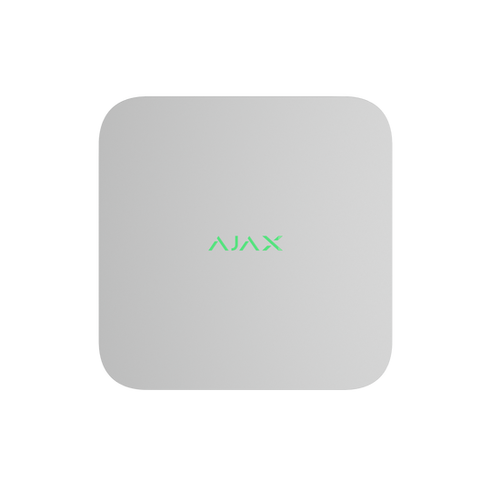 AJAX 8ch white NVR up to 8 channels in 4K resolution (25/30 FPS), ONVIF (Profile S/T), RTSP, HDD capacity up to 16TB (SATA 3.5''), bandwidth up to 100Mbps, HDD NOT included in this NVR.